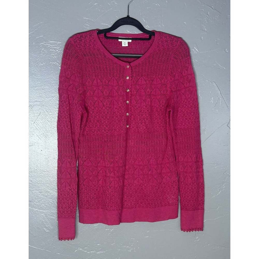 Sundance Women's pointelle long sleeve Pullover sweater Pink M Cottage Core